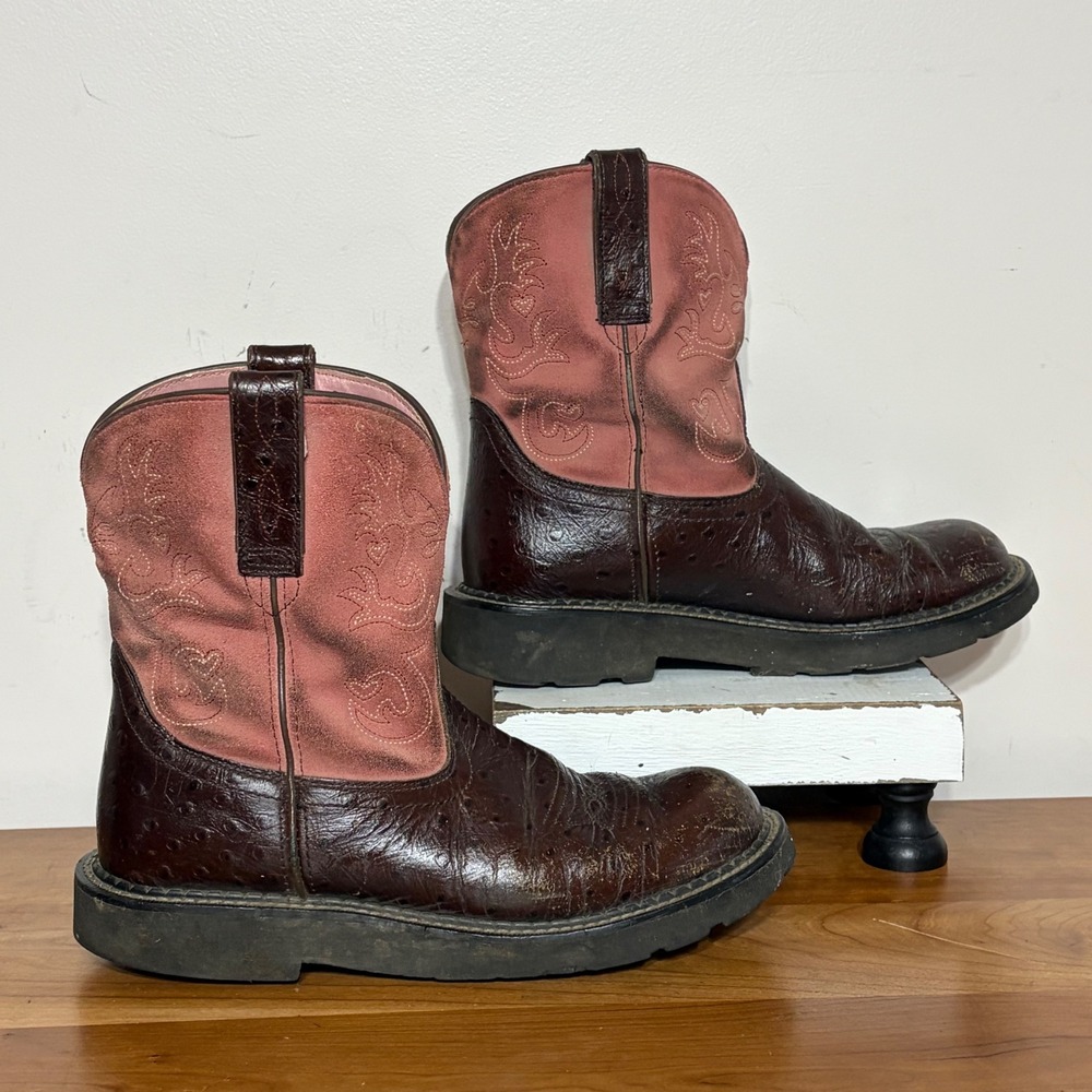 Ariat Fatbaby Pink Ostrich Print Leather Western Boots 10000830 Womens 8B